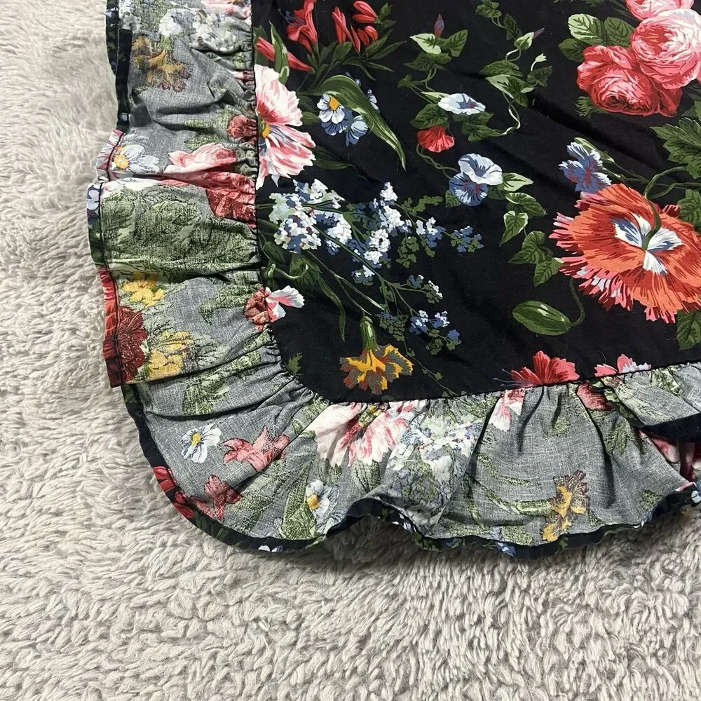 Ralph Lauren Vintage Isadora Cossette Black Floral Euro Shams Ruffled 25X25” Two